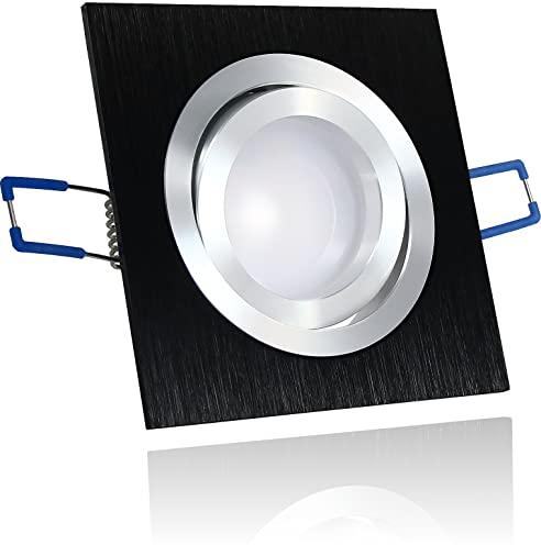 LEDFULL® Premium LED Einbaustrahler 230V Set inkl. 5W GU10 Spot Warmweiß/Schwarz gebürstet Deckenstrahler schwenkbar