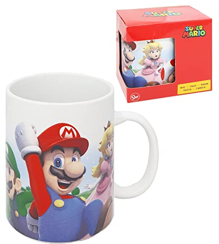 Taza de cerámica Super Mario Peach Toad Luigi y Yoshi taza modelo mug de 325 ml en caja