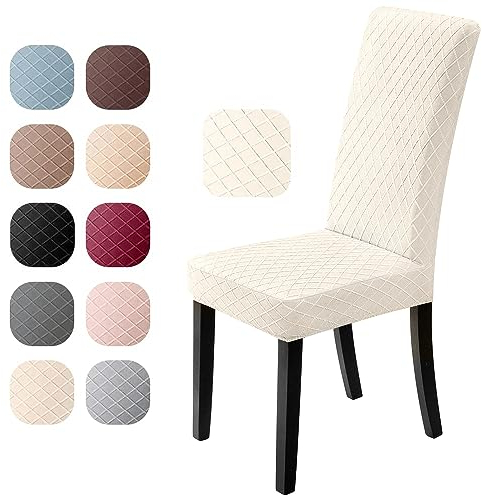 Stuhlhussen 4er Set Universal Stretch Stuhlhussen Moderne Jacquard Husse Abnehmbare Stuhlbezug Abdeckung Esszimmer überzug Bi-Elastic Spannbezug,für Bankett Deko und Hochzeit Partys (Creme, 4 er Set)