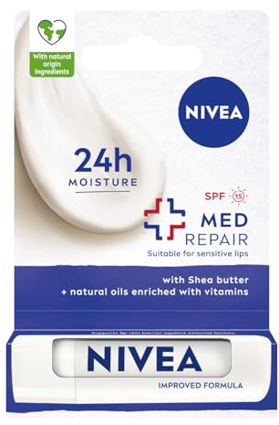 NIVEA Med Repair Feuchtigkeitsspendende Lippenstift mit Sheabutter, pflegenden Ölen und Vitaminen SPF 15; 4,8g