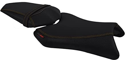 Moto Discovery Sitzbankbezug kompatibel mit Yamaha FZ1-N Fazer 2006-2015 schwarz mit goldenen Nähten