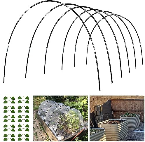 Garden Hoops Grow Tunnel, 6 Sets of 7FT Greenhouse Hoops for Raised Beds, Rust-Proof Fiberglass Frame for Garden Netting, Small Greenhouse Kit, DIY Plant Support Garden Stakes, 30pcs