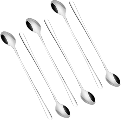 Lot de 6 Cuillères à Café Cuillère à Latte Macchiato Cuillères à Dessert en Acier Inoxydable pour Thé Café Cocktail Gâteau, 20cm (Argent)