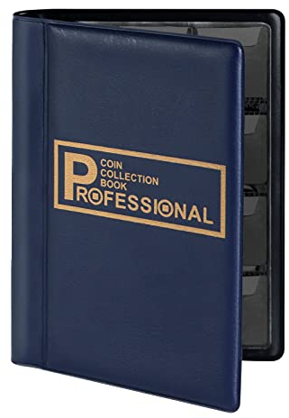 LTZGO Album Organizador de Monedas, 120 Bolsillos, Libro clasificador para Coleccionar Monedas, para Guardar Euros Conmemorativas para Coleccionistas (Azul)