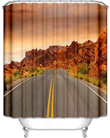 EHOMERY Duschvorhang Japan Duschrollo Extra Lang Autobahn Duschvorhang Rollo Badewanne Witzige Duschvorhänge Polyester Rostfreie Ösen Und 12 Hakenringe, 140X180Cm