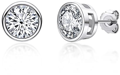 Lllunimon 925 Sterling Silber vergoldete glitzernde runde Ohrstecker, 2 Karat (1 Paar) Moissanite Ohrringe, hochwertige Schmuck Geschenke für Männer Frauen,Silber