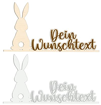 Holz-Osterhase mit Wunschtext - Personalisierter Dekoaufsteller für Ostern - Geschenkidee für Freunde und Familie - Verschiedene Größen (15-30 cm) (Holz Birke Multiplex)
