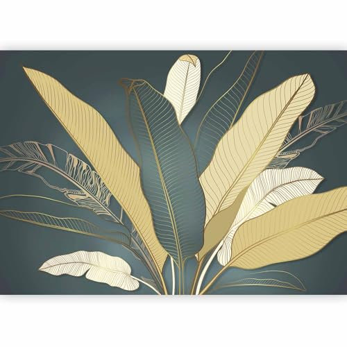 murando PREMIUM Papier peint Abstrait Feuilles Feuillage 200x140 cm Décoration Murale XXL Poster Tableaux Muraux Tapisserie Photo Trompe l'oeil Boho coloré or b-A-0903-a-a