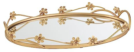 J-Line Ovaler Spiegel-Tablett - Metall - Gold - Groß - Wohnaccessoires