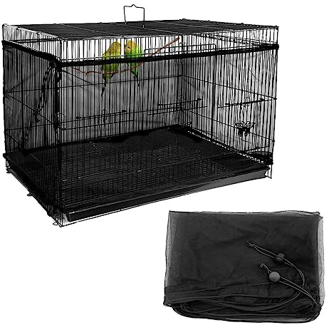 LICQIC Vogelkäfig Abdeckung, Vogelkäfig Samenfänger, Schwarz | Verstellbarer Schutznetz für Vogelkäfig, Papageien Nylon Mesh, 78.7 * 15 Inch/ 200 * 37 cm