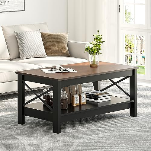 YITAHOME Coffee Table, Small 2-Tier Wooden Table with Storage Shelf, 100x55.3x45cm Coffee Tables for Living Room, Super Stability, Thicker Wood Accent Cocktail Center Ends Coffee Table