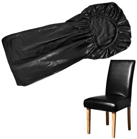 Stuhlhussen 4er Set Stretch Stuhlhussen für Esszimmerstühle, Pu Leder Abnehmbarer Waschbarer Stühle Schutz Dekoration Stuhlbezug für Hotel Party Bankett Küche Restaurant Haus Hochzeit (Schwarz)