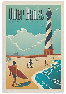 Retro American Travel Poster Outer Banks Poster Wandkunst Malerei Leinwand Drucke Dekor Poster Kunstwerke 30 x 45 cm