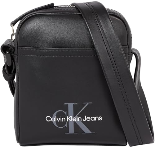 Calvin Klein Jeans Herren Umhängetasche Monogram Reporter Klein mit Reißverschluss, Schwarz (Black), Einheitsgröße