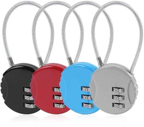 Flintronic Luggage Locks, 4Packs Combination Padlocks, 3-Digit Security Suitcase Locks, Luggage Code Locks with Flexible Cable for Travel Baggage Suitcases Backpack(Black+Red+Silver+Blue)