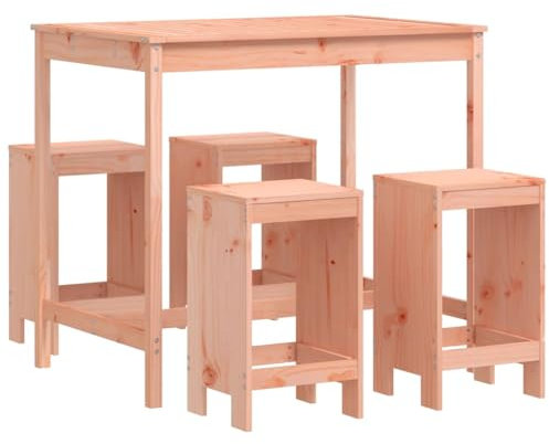 vidaXL Gartenbar Set 5-TLG., Sitzgruppe mit 1 Gartentisch 4 Barhocker, Garnitur für Balkon Terrasse, Outdoor Bar Set Gartenmöbel, Massivholz Douglasie