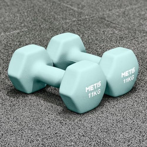 METIS Neopren Hex Hanteln Set - Verschiedene Größe | 0,5kg -16kg | Kurzhanteln zu Hause (11kg)