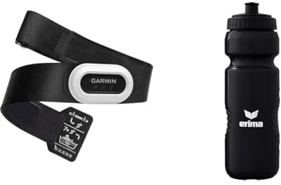 Garmin HRM- Brustgurt, Aufzeichnung von Herzfrequenzwerten, ANT+ und BLE & Erima Unisex Erwachsene Zubehör Team Trinkflasche, Kunststoff, schwarz, Standard