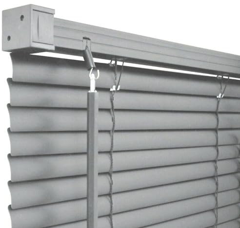 SAVING HUB PVC Venetian Blinds - Window Door Blinds 150cm Drop - Easy Fit Curtains Twist Open, Trimmable Shutters - Home Kitchen Bathroom Privacy Slat Blinds - Fittings Included (Grey, 75cm Wide)