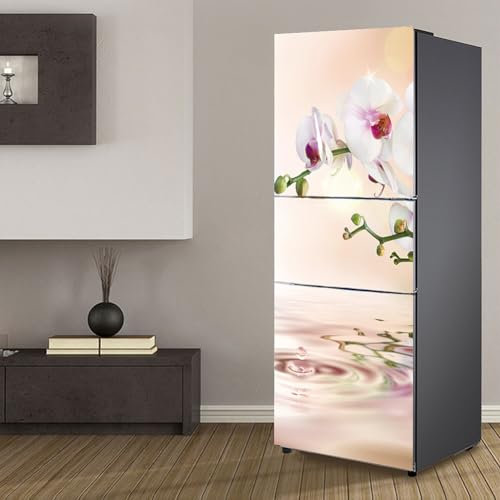 Targawerelax Fridge Wraps Kitchen Fridge Stickers Cover Full Doors, White Flower, Vinyl, Floral, Refrigerator Decal, Sticker