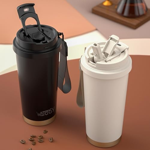 WATERSY Coffee Cup Travel Mug Insulated with Leakproof Lid, Reusable Travel Coffee Mug, Stainless Steel Thermal Mug for Hot Cold Drinks 530ml (Black)