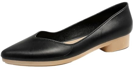 Loafers Shoes for Women UK Women's Black Wide Fit Low Wedge Heeled Shoes Block Heels Sandals Slip on Shoes Low Heels Comfortable Middle Slope Heel Leather Soft Sole Ballet Ballerina Dolly Shoes