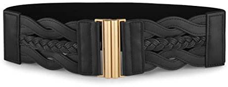 BlackButterfly Large Serre-taille Elastique Vintage Tressé Fermoir vertical Boucle Ajustable Taille Ceinture (Noir, M)