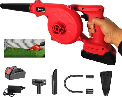 Hooha Effektiver Akku Laubbläser Mit Batterien, Akku-Bläser 21V, Brushless,3000W,2 Geschwindigkeitsstufen, 230km/h Luftgeschwindigkeit,Gartengeräte Für Gardena/Rasen/Terrasse/