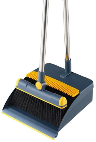 Escoba con juego de recogedor - Juego de escoba de mano y recogedor, barredora de suelo y recogedor con mango largo, accesorios de limpieza del hogar para cocina, salón, dormitorio, balcón, estudio