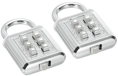 PATIKIL 6 Dígitos Candado de Combinación 2 Piezas Mecanismo de Bloqueo de 3 Posiciones Candado Digital de Seguridad con Botón de Presión para Gimnasio Taquilla Tono Plateado