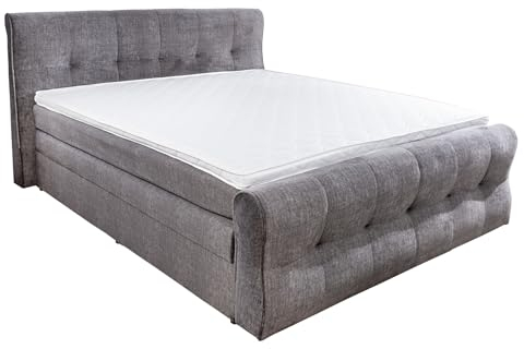 Riess Ambiente Design Boxspringbett SIGNUM 160x200cm dunkelgrau Samt inkl. Topper Matratzen Bettkasten Polsterbett Stauraum Stoffbett Jungendbett Bett