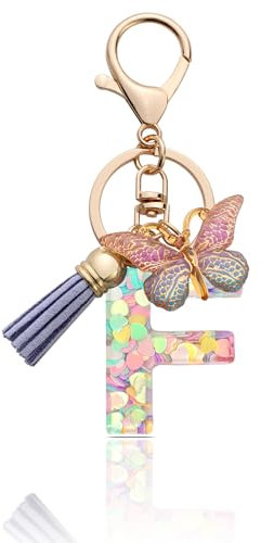 MORSUNBELA Portachiavi lettera portachiavi ragazza portachiavi iniziale portachiavi farfalla per donna donna donna, Viola-F, S