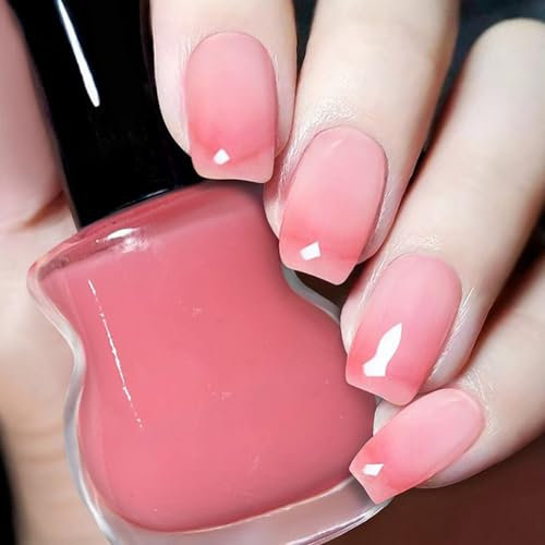 Jelly Pink Nail Polish, Sheer Polish Nail Burgundy pink Nail Varnish, Translucent pink Nail Polish Long Lasting Wine Red Cherry Red nail Art No Need UV Nail Paint for DIY Salon Manicure at Home (6#)