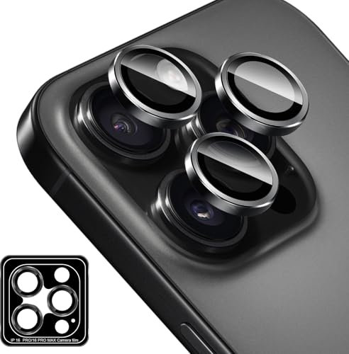 Locofun Pellicola Fotocamera per iPhone 16 Pro/iPhone 16 Pro Max 5G, Anti Graffio Camera Vetro Temperato Protezione Lente Pellicola, Durezza 9H, Senza Bolle-Nero