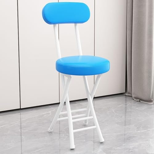 WEIDPHL Gepolsterter, Klappbarer Barhocker, Tragbarer, Zusammenklappbarer Kurzer Barhocker, Gepolsterter Sitz Aus Leder, Rückenlehnenhocker Für Die Hausbar in Der Wohnung,Blau