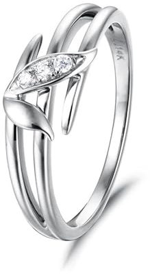 Skcess 9 Karat Weißgold Ringe Damen Weiß Moissanit Runden, Eheringe Blätter Ringe Frauen Größe 47 (15.0)