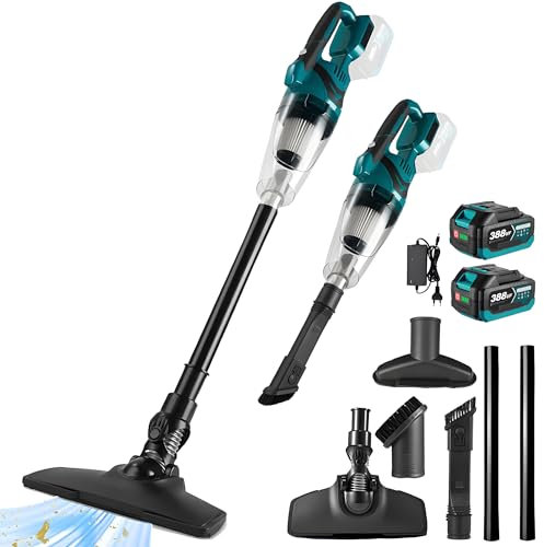 Akku Staubsauger für Makita Akku 18V, Starke 10000Pa Kabellos Handstaubsauger Akku mit LED Beleuchtung und Groß 750mL Staubbehälter für Auto, Haus (Blau mit 2 Batterie)