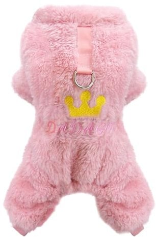 Izefia Dog Sweater Clothes Fleece Woolen Winter Warm Sweat Shirt 4 Legs Jumpsuit Pajamas Crown Princess Sweater for Small Dog Medium Cat Pink M