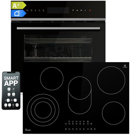 Autarkes Herdset | 60cm Einbaubackofen EB8319PHC | 77cm Kochfeld KK7705RL | Pyrolyse | Pizzafunktion | Grill | Umluft | Heißluft | Automatik-Timer | 4-fach Wärmeschutzverglasung | SET8319PHCKK77RL