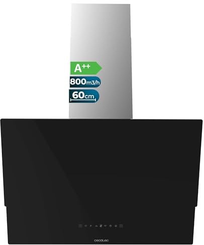 Cecotec Campana Extractora Decorativa 60 cm Bolero Flux DT 608001 Glass Black A++, 210W, Iluminación LED, Succión 800m3/h, Control Táctil, 3 Niveles, Filtro Carbono, Hand Movement, Delay Function