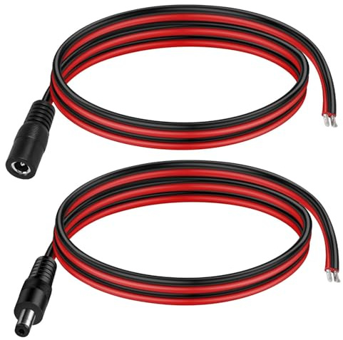 RUNCCI-YUN Stromkabel, 14 AWG, 12 V, 5,5 mm x 2,5 mm, DC, 5525 Gleichstrom-Klinkenstecker für Heimsicherheit, Überwachungskamera und Partybeleuchtung, 1 m, 2 Stück