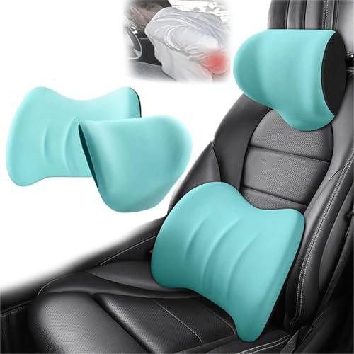 Lendenwirbelstützkissen und Auto Kopfstütze Nackenkissen Set Memory Foam Auto Kopfstütze Kissen Autositz Kopfstütze Lendenkissen für Nacken Rücken Schmerzlinderung Bürostuhl LKW Rollstuhl