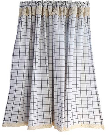 EQEQE Sheer Window Curtain,Window Curtains,Cafe Curtain Check Plaid Valance Curtains Cotton Linen Short Semi-Sheer Curtains Crochet Lace Half(W x H 140x130cm)