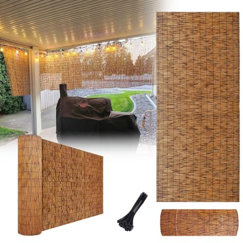 BZCKBZ Atmungsaktiver Schilfzaun - Sonnenschutz Schilfrohrmatte - Wasserdichter Sichtschutzzaun - Handgewebter Gartenzaun - 80 cm X 1000 cm, 120 X 500 cm(60x300cm(2.0x9.8FT))