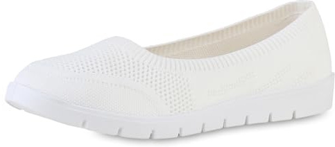 VAN HILL Damen Sportliche Ballerinas Flach Strick Bequem Schuhe 216969 Weiss 36