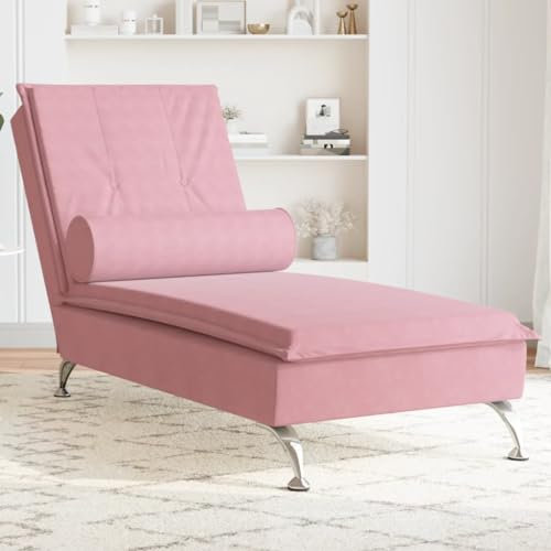 Homgoday Chaise longue de massage avec coussin en velours rose, chaises longues, canapé-lit, meubles de jardin, lit de piscine, chaise longue de jardin