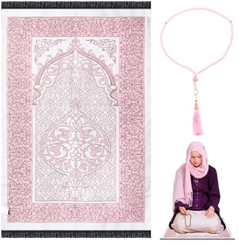 Sporgo Muslimischer Gebetsteppich: Gebetsteppich mit Gebetsperlen, Gebet Teppich Matte mit Geschenkbox, Teppich Beten Islam, für Geschenke Bayram, Janamaz, Sajadah, Islamische Geschenke