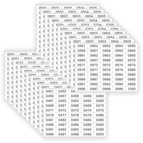 1-1000 Numbered Sticker Labels (0.78x1.57), 20 Sheets Waterproof Adhesive Number Tags for Warehouse, Shipping & Organization - Self-Adhesive Inventory Labels for Storage Boxes, Jars & Classroom