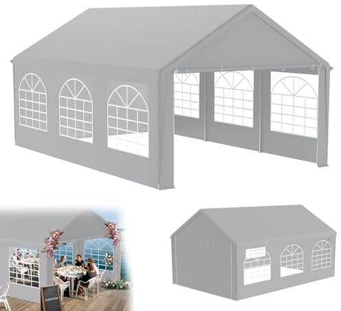 YRHome Tonnelle de qualité supérieure 4 x 6 m avec panneaux latéraux - Imperméable et stable - Résistant à l'hiver - Fenêtres sur les parois latérales - Tente de jardin compacte - Toit en polyéthylène