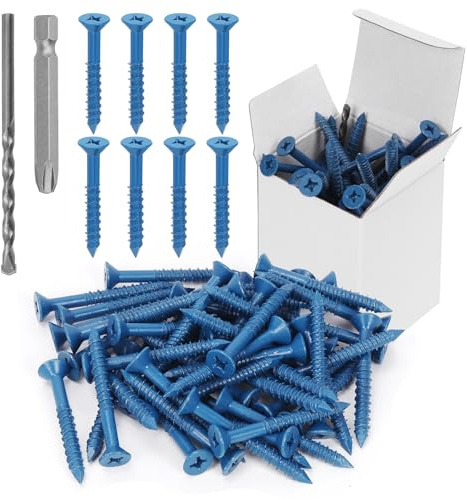Swpeet 52Pcs 1/4 x 2-1/4 Flachkopf Betonschraubenanker mit Schraubendreher und Bohrbuch Sortiment Kit, Betonschrauben Selbstschrauben Zement Schrauben zur Verankerung auf Mauerwerk